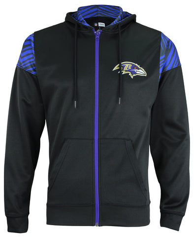 Zubaz Baltimore Ravens NFL Men's Full Zip Hoodie Primary Logo and Zebra Print Details