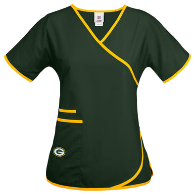 Fabrique Innovations NFL Women's Green Bay Packers Team Logo Wrap Scrub