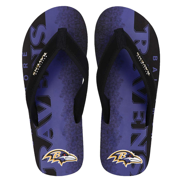 FOCO NFL Men's Baltimore Ravens Contour Fade Wordmark Thong Sandals