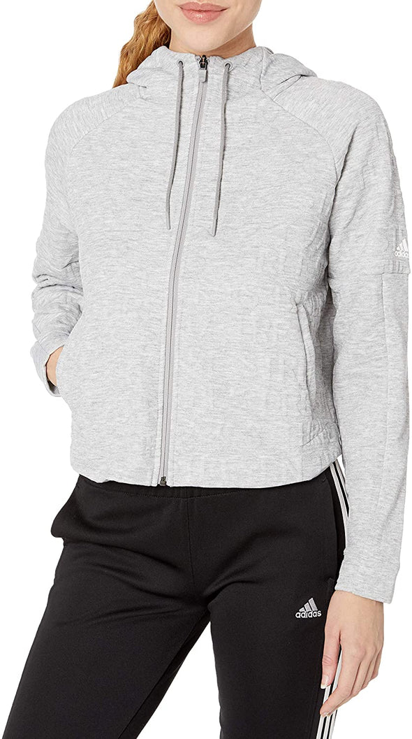 Adidas Women's Id Typography Cropped Hoodie, Medium Grey Heather, Large