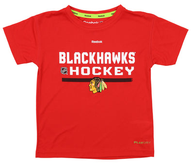 Reebok NHL Hockey Boys Kids Chicago Blackhawks Short Sleeve PlayDry Tee, Red