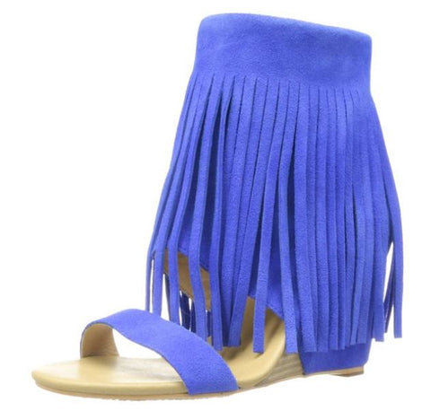 Koolaburra Women's Piaz Wedge Fringe Indian Sandals Shoes - Marine and Orchid