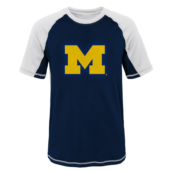 Outerstuff NCAA Youth Michigan Wolverines Color Block Rash Guard Shirt