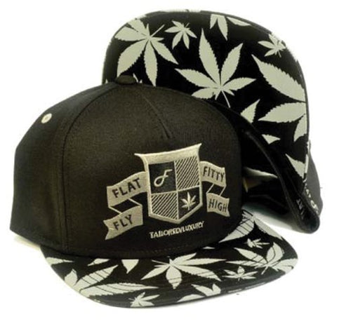 Flat Fitty Fly High Snapback Cap Marijuana Leaf 50 Cent Hat, Black, One Size