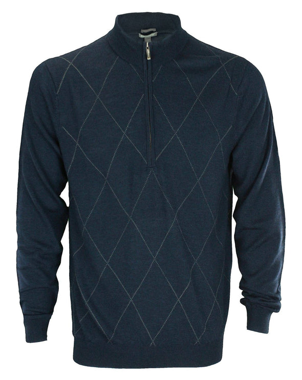 Ashworth Men's Diamond Merino Wool Half Zip Pullover Golf Sweater, Several Colors