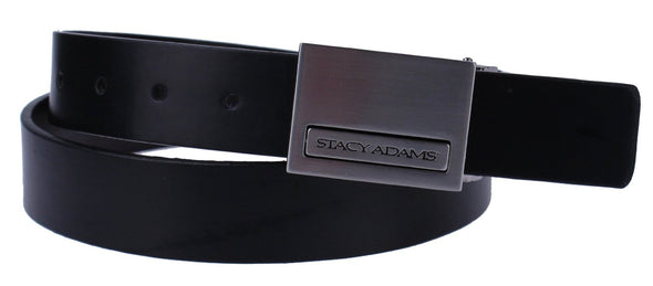 Stacy Adams 6-202 Genuine Bonded Leather Mens Adjustable Reversible Belt w/ Flip Logo on Buckle, Nickle Brush Finish