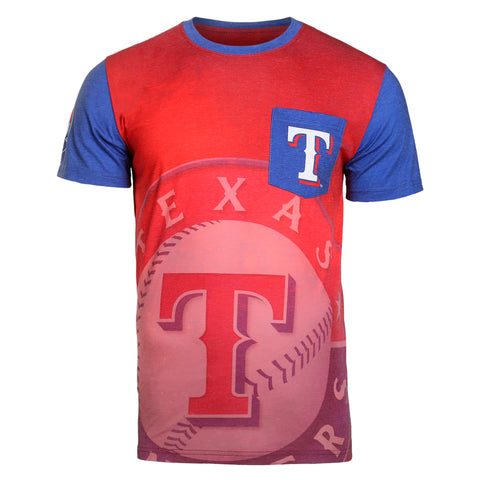KLEW MLB Men's Texas Rangers Big Graphics Pocket Logo Tee T-shirt, Red