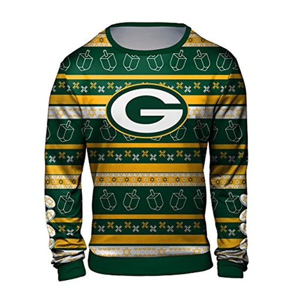 Forever Collectibles NFL Men's Hanukkah Green Bay Packers Ugly Crew Neck Sweater