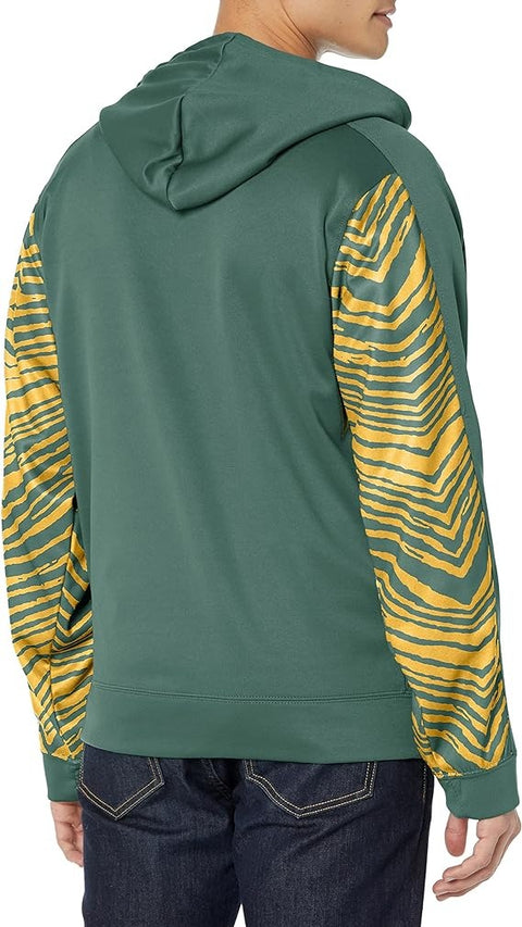 Zubaz Men's Green Bay Packers Team Color Zebra Accent Full Zip Hoodie