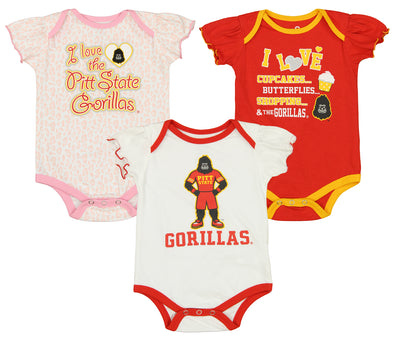 Outerstuff NCAA Infant Girls Pittsburg State Gorillas Three Piece Creeper Set