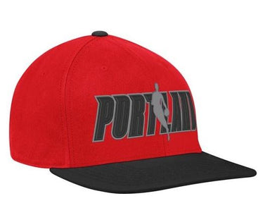 Adidas NBA Basketball Portland Trailblazers Flat Brim Flex Fit Hat Cap, Red