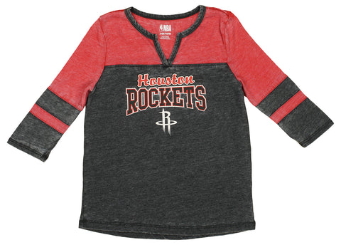 Outerstuff NBA Youth Girls Houston Rockets Split V-Neck Long Sleeve Tee