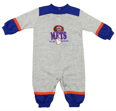 New York Mets MLB Baby Boys Infant Ball & Mitt Graphic Fleece Coverall, Grey