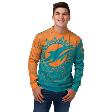 FOCO Men's NFL Miami Dolphins Ugly Printed Sweater