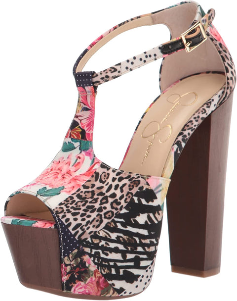 Jessica Simpson Danny 10 Women's Printed Block Heel Peep Toe Platform Sandals
