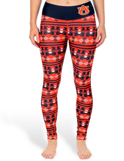 NCAA Women's Auburn Tigers Aztec Print Leggings, Orange