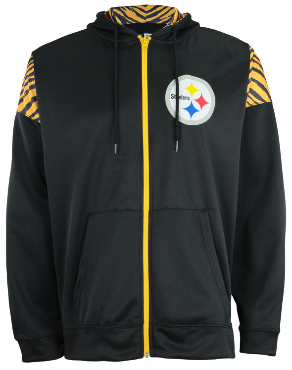 Zubaz Pittsburgh Steelers NFL Men's Full Zip Hoodie with Zebra Print Details