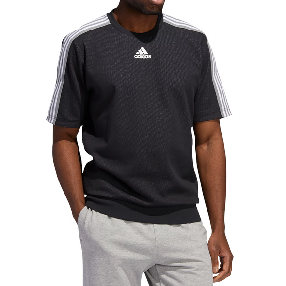 Adidas Men's Athletics Post Game Short Sleeve Crewneck Sweatshirt, Black/White