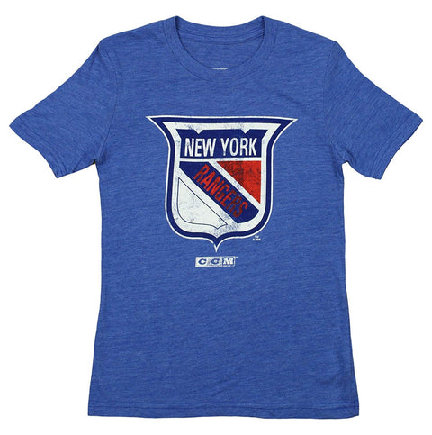 CCM NHL Youth New York Rangers Short Sleeve Triblend Retro Logo Tee, Blue