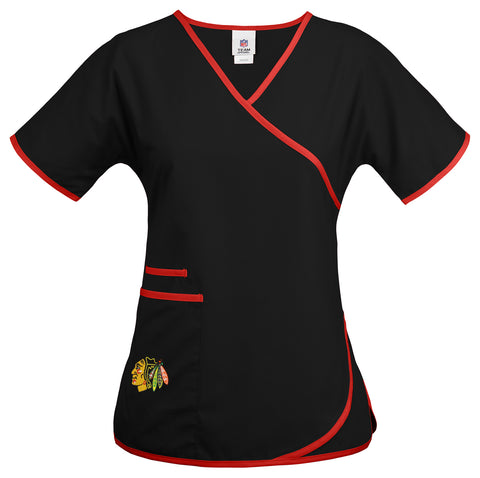 Fabrique Innovations NHL Women's Chicago Blackhawks Wrap Scrub Top