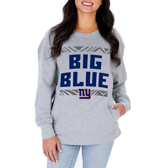 Zubaz NFL Women's New York Giants Heather Gray Crewneck Sweatshirt