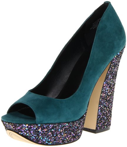 Boutique 9 Alesandra Women's Glitter Peep Toe Pumps Heels, Dark Turquoise