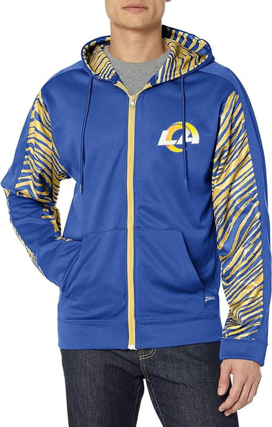 Zubaz Men's Los Angeles Rams Team Color Zebra Accent Full Zip Hoodie