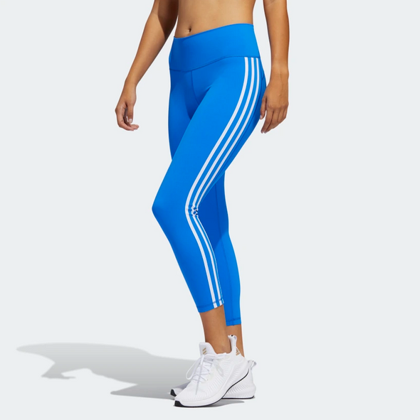 Adidas Women's Believe This 2.0 3-Stripes 7/8 Tights, Glow Blue / White