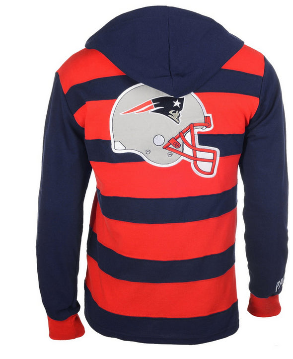 KLEW NFL Men's New England Patriots Striped Rugby Pullover Hoodie, Red / Navy