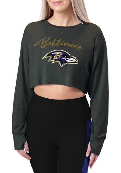 Certo By Northwest NFL Women's Baltimore Ravens Central Crop Top, Black