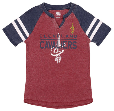 Outerstuff NBA Youth Girls Cleveland Cavaliers Short Sleeve Striped Tee, Faded Wine