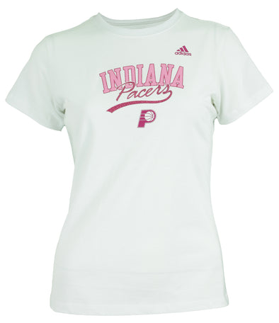 Adidas Indiana Pacers NBA Women's Short Sleeve Tee, White/Pink
