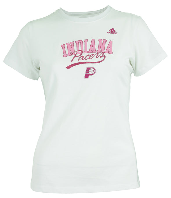 Adidas Indiana Pacers NBA Women's Short Sleeve Tee, White/Pink