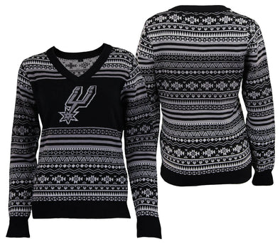FOCO NBA Women's San Antonio Spurs Big Logo Aztec V-Neck Sweater