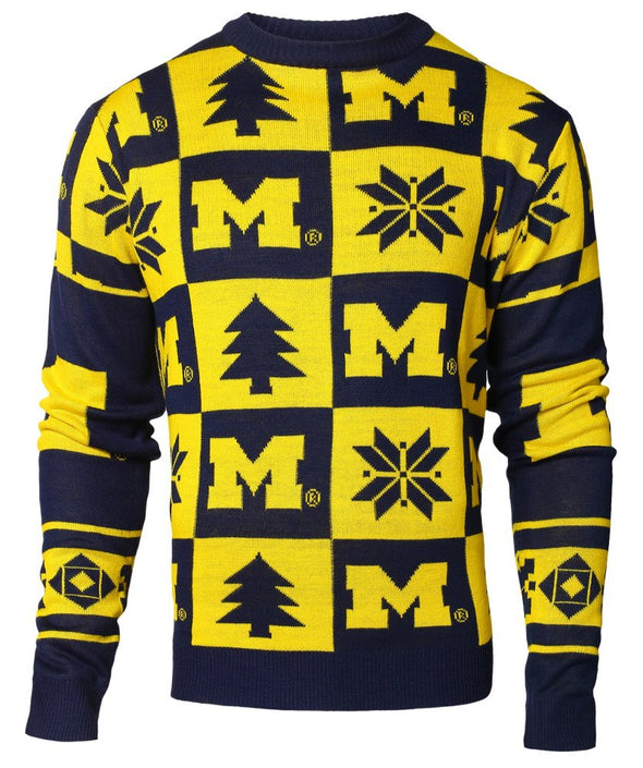 FOCO NCAA Men's Michigan Wolverines Patches Ugly Crew Neck Sweater