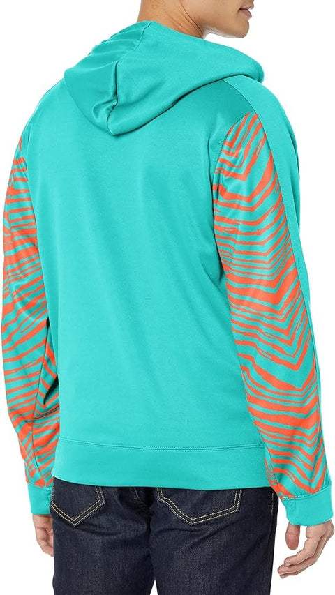 Zubaz Men's Miami Dolphins Team Color Zebra Accent Full Zip Hoodie