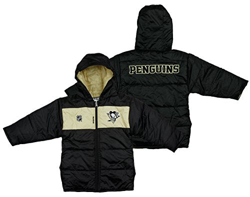 Reebok NHL Little Boys Kids Pittsburgh Penguins Center Ice Bubble Winter Jacket, Black