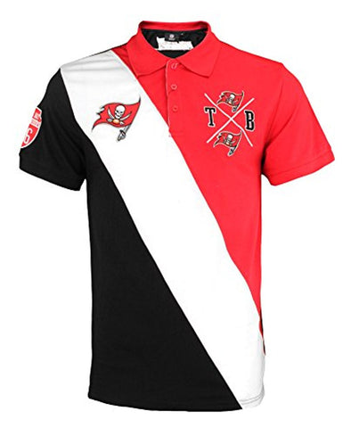 KLEW NFL Football Men's Tampa Bay Buccaneers Rugby Diagonal Stripe Polo Shirt