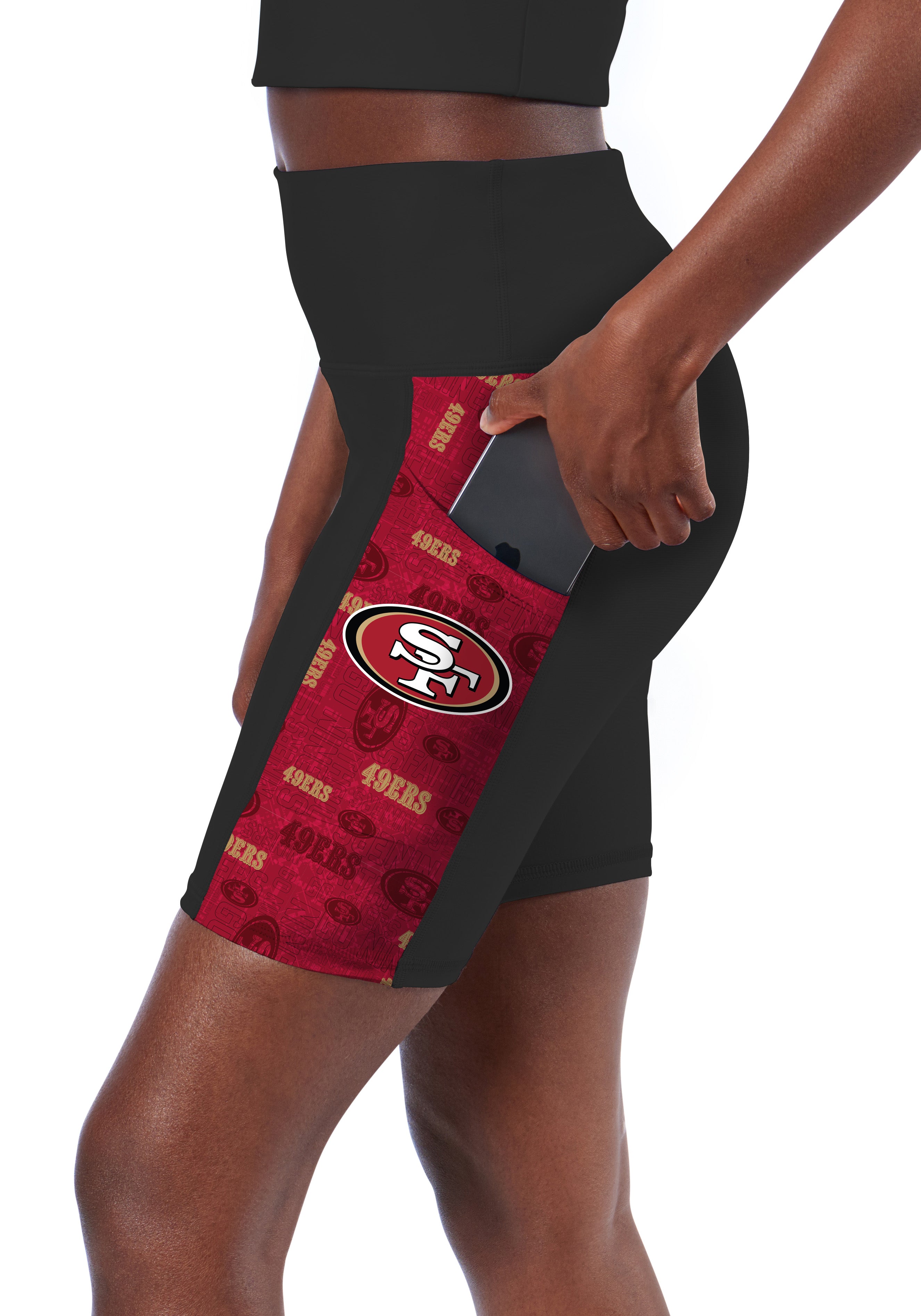 Women's San Francisco 49ers Certo Black High Waist Logo Two-Pocket Leggings