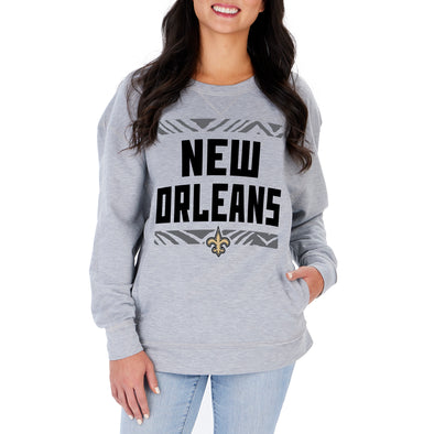 Zubaz NFL Women's New Orleans Saints Heather Gray Crewneck Sweatshirt