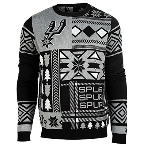 Klew NBA Men's San Antonio Spurs Patches Ugly Sweater, Black