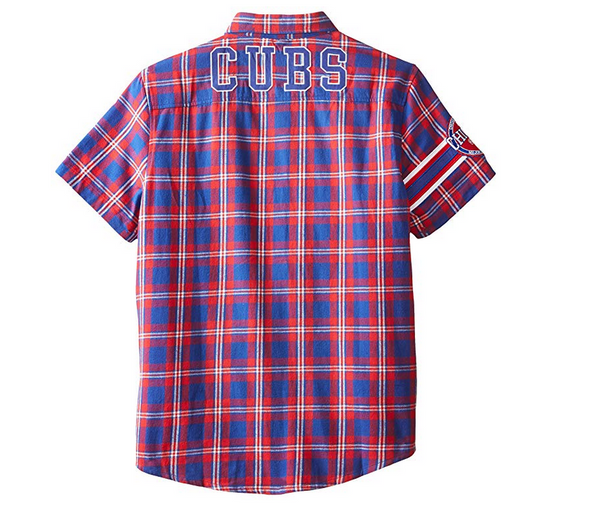 KLEW MLB Men's Chicago Cubs Wordmark Flannel Short Sleeve Button-Up Shirt