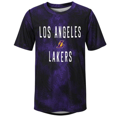 Outerstuff Los Angeles Lakers NBA Boys Youth Court Sublimated Dri-Teck Tee, Purple/Black