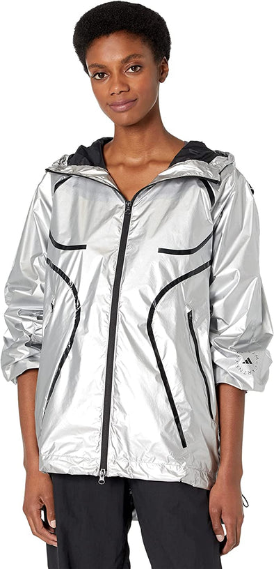 Adidas Women's Stella McCartney TruePace Metalic Running Jacket, Silver Metallic/Black