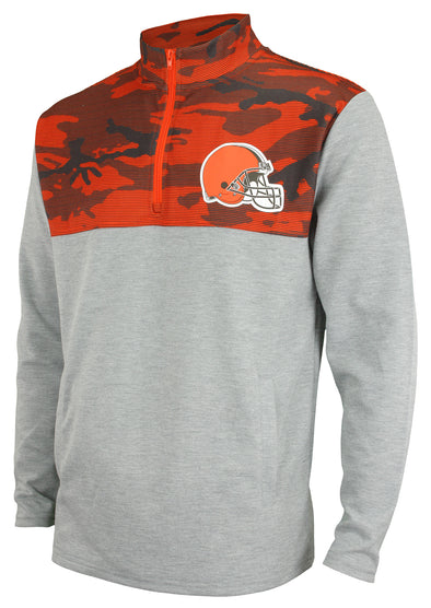 Zubaz NFL Men's Cleveland Browns Elevated 1/4 Zip Fleece Pullover With Camo Lines