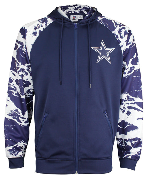 Zubaz NFL Men's Dallas Cowboys  Full Zip Hoodie with Lava Sleeves