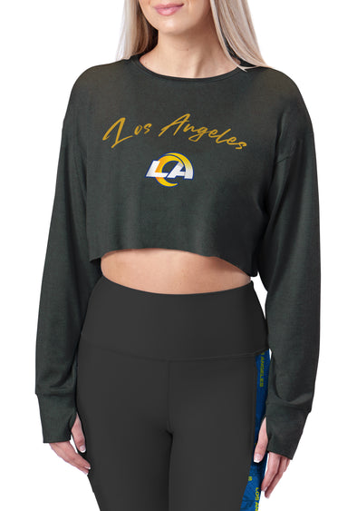 Certo By Northwest NFL Women's Los Angeles Rams Central Crop Top, Charcoal