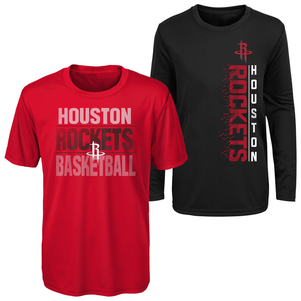 Outerstuff NBA Youth (8-20) Houston Rockets Performance Long and Short Sleeve T-Shirt Combo
