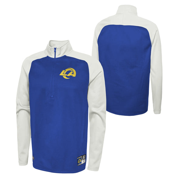 Outerstuff NFL Men's Los Angeles Rams O-Line Performance 1/4 Zip Fleece Top