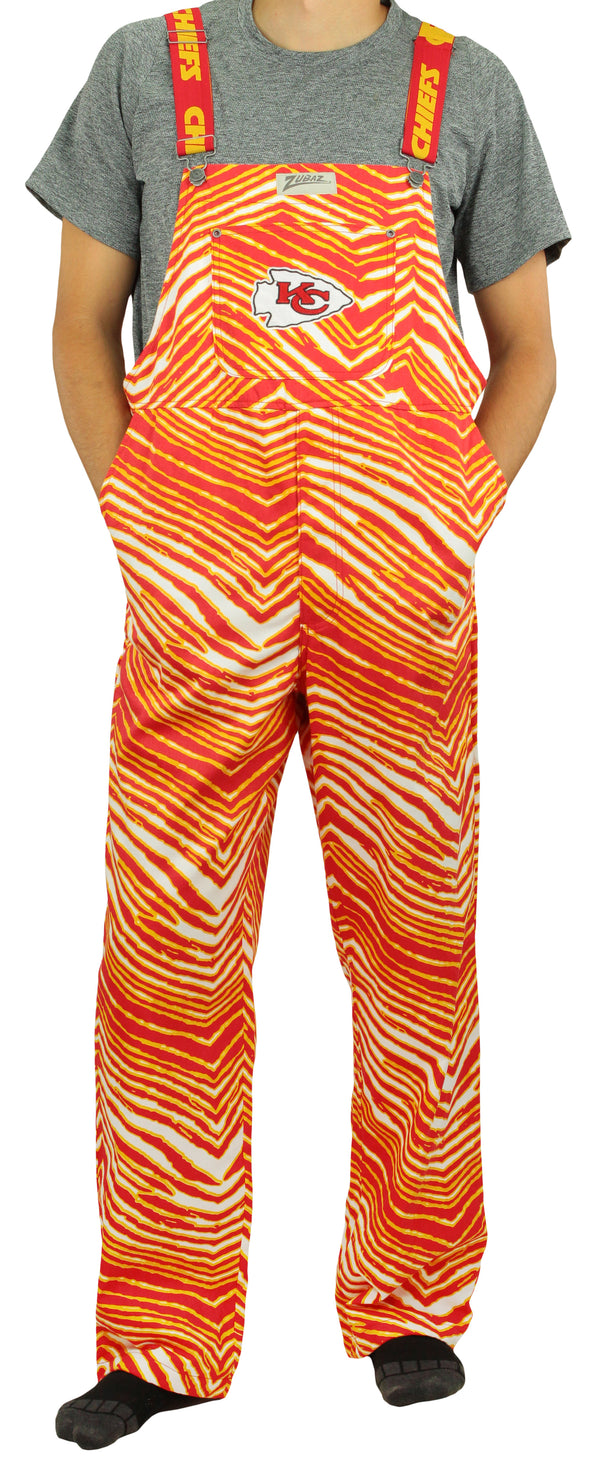 Zubaz NFL Men's Kansas City Chiefs Zebra Printed Team Bib Overalls